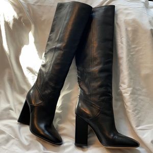 Black knee high leather boots